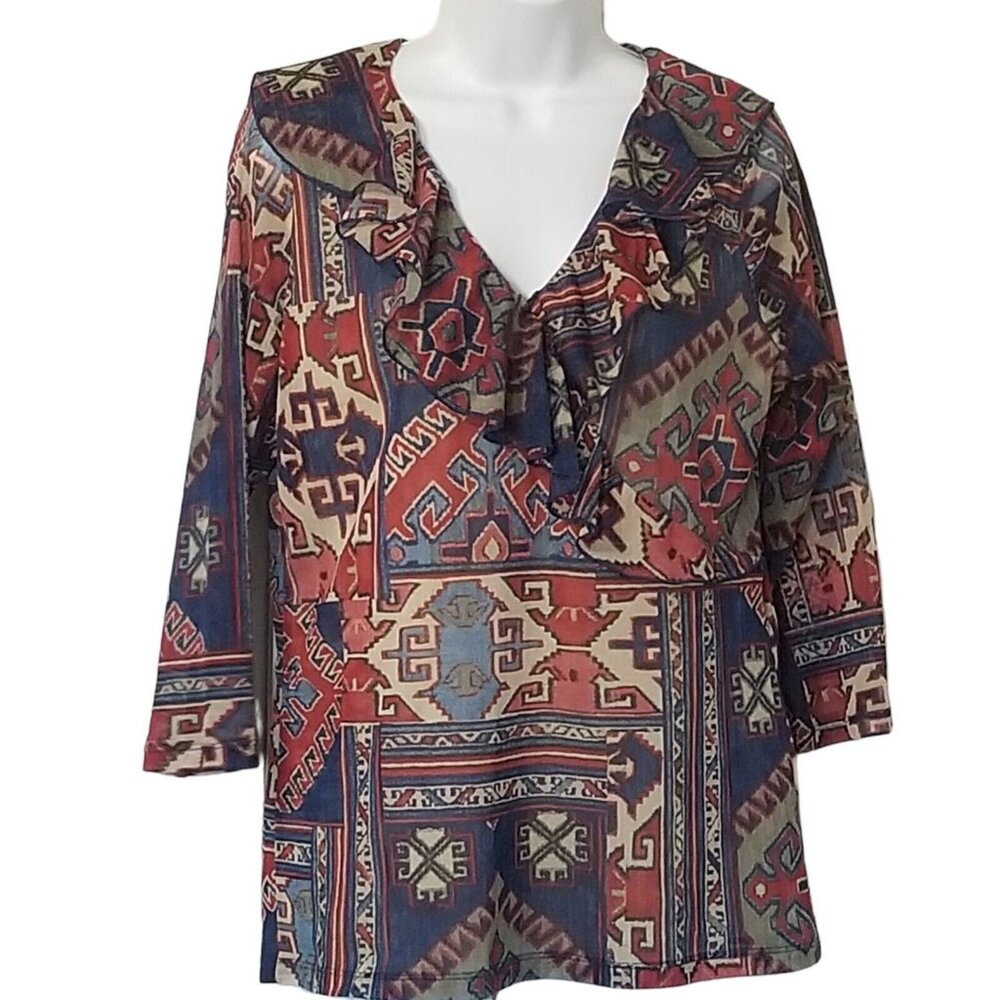 Chaps‎ Denim Womens Blouse Top Lined Southwest Style Size L Multicolor
